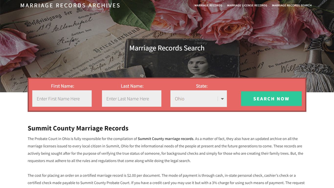 Summit County Marriage Records | Enter Name and Search
