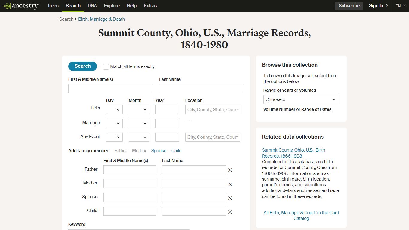 Summit County, Ohio, U.S., Marriage Records, 1840-1980
